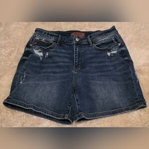 JUDY BLUE Los Angeles Women's Darkwash Distressed Highrise Denim Shorts Sz. XL
